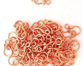 Bulk lot of 10 Fine Copper Shepherd Hook Clasps 14x8 mm Soldered Ring JSC33 Copper Findings Jewelry Making & Repair