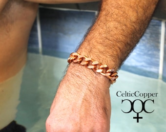 Copper Curb Chain Bracelet Super Chunky 16mm Pure Copper Bracelet Chain Brass Lobster Clasp