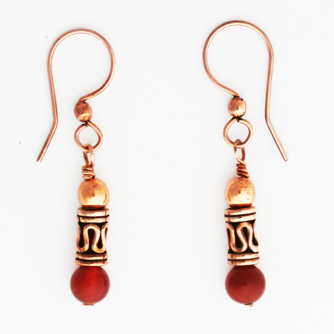 Copper Carnelian Earrings With Handmade Copper Beads ECD21X Solid