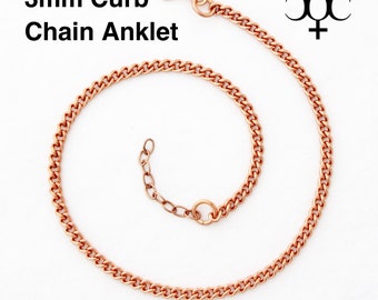Solid Copper Ankle Bracelet Fine Cuban Curb Chain AC71 Lightweight Adjustable Copper Anklet Chain