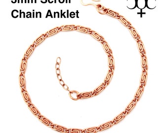 Massive Kupferkette Anklet AC61 Feine 3 mm Keltische Schnurkette Anklet Einstellbare Kupfer Knöchelkette