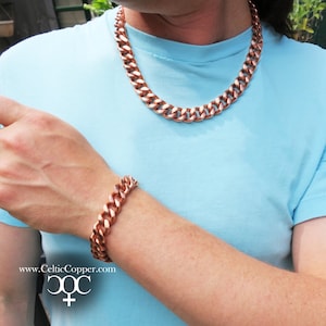 Copper Necklace Chain Set For Men Heavy Duty 20&quot; Curb Chain Necklace And Matching Bracelet SET7920
