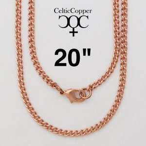 Solid Copper Cuban Curb Chain Necklace 20 Inches NC71 Fine 3mm Copper Curb Chain Necklace 20&quot; Relaxed Fit