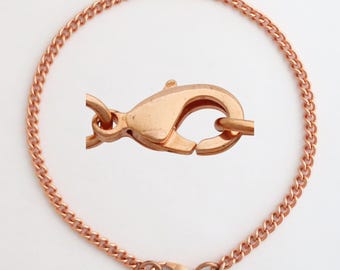 Copper Curb Chain Bracelet Fine 3mm Pure Copper Bracelet Chain All Sizes Brass Lobster Clasp
