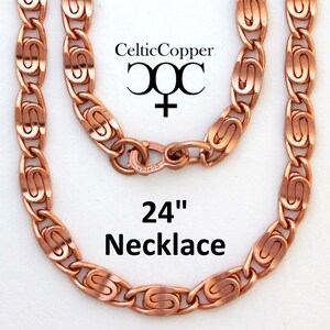 May include: A 24 inch copper necklace with a Celtic knot design. The necklace is made of interlocking oval links.