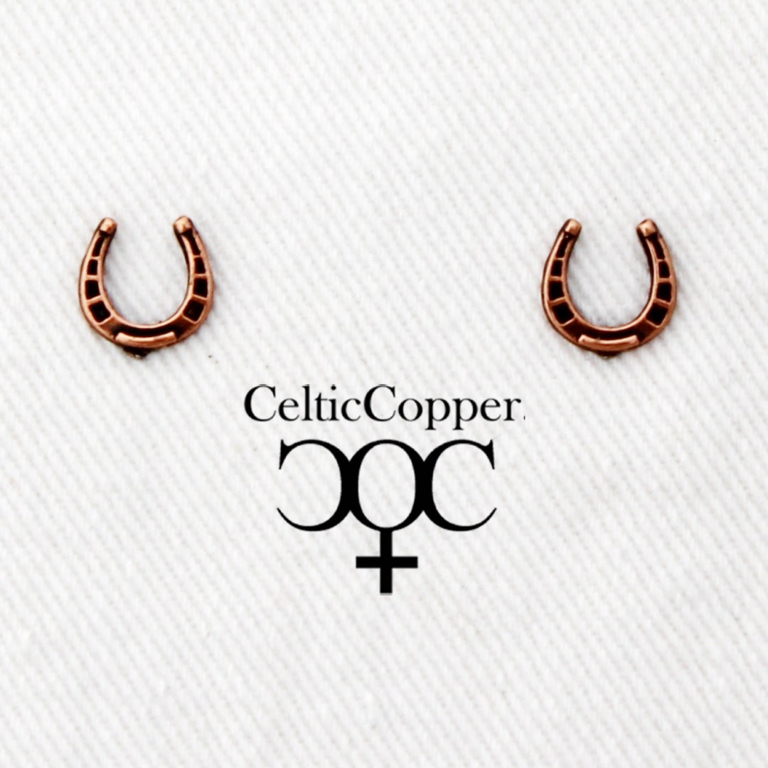 Copper Horse Shoe Stud Earrings With Hypoallergenic Earring Posts Equestrian Copper Earring
