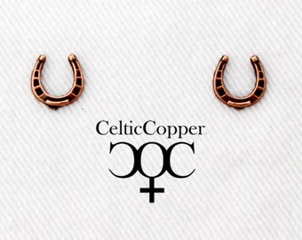 Copper Horse Shoe Stud Earrings With Hypoallergenic Earring Posts Equestrian Copper Earring Studs