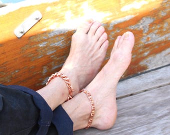 Kupfer-Knöchel-Kette Schwere 9 mm Massivkupfer Keltische Schriftrolle-Kette Anklet Verstellbar Massiv Kupfer Fußkettchen