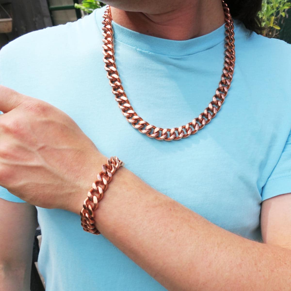 Heavy-Duty Men's Copper Jewelry Set 24" Cuban Necklace Chain SET79 Copper Necklace Matching Copper Bracelet Set