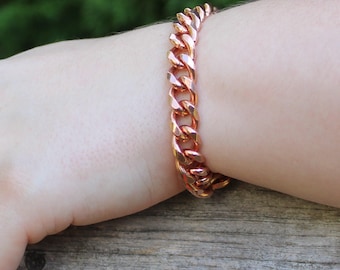 Copper Curb Chain Bracelet Heavy 10mm Pure Copper Bracelet Chain All Sizes Brass Lobster Clasp