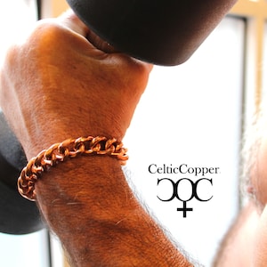 Pulseira de corrente de cobre extra ousada de 13 mm com fecho de lagosta de latão em todos os tamanhos