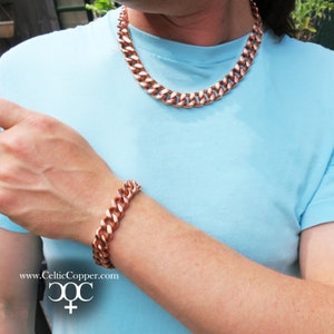 Copper Necklace Chain Set For Men Heavy Duty 18&quot; Curb Chain Necklace And Matching Bracelet SET7918
