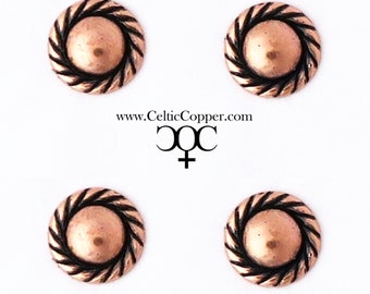 Copper Stud Earrings 2 Pair Set Solid Copper Rope Edged Copper Earring Studs