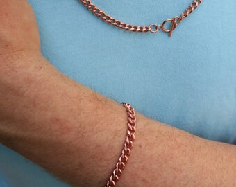 Copper Jewelry Chain Set Medium Cuban Curb Chains SET72, Men’s 5mm Solid Copper Necklace & Matching Copper Bracelet Chain Set