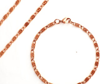 Celtic Copper Jewelry Set Of Fine Scroll Chains SET61 Matching Solid Copper Necklace Chain And Copper Bracelet Chain
