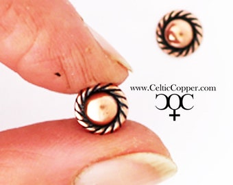 Rope Edged Copper Earring Studs EC12 Solid Copper Jewelry Post Earrings with Hypoallergenic Steel Posts