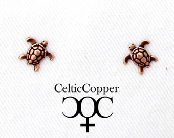 Copper Sea Turtle Stud Earrings With Hypoallergenic Steel Earring Posts Copper Turtle Earring Studs