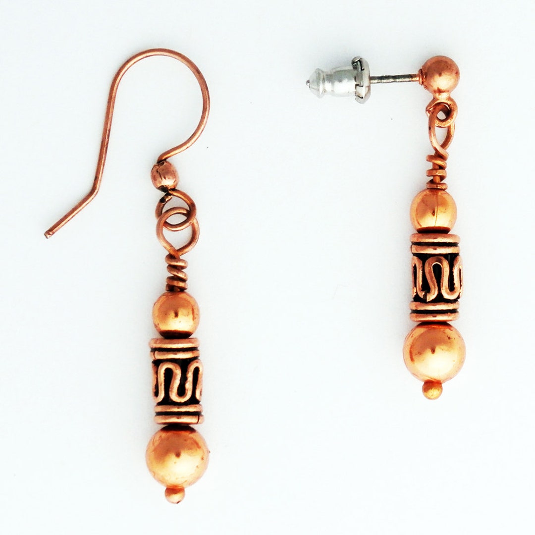 Copper Earrings With Handmade Copper Drop Pipeline Beads Etsy