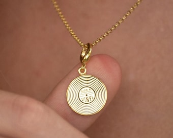 Gold Plated Silver Vinyl Record Charm Necklace: Music Lover Gift