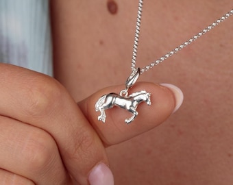 Sterling Silver Horse Pendant Necklace: 3D Equestrian Jewelry