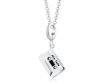 Collier cassette en argent sterling - pendentif cassette - collier cassette stéréo - collier à breloques Mix Tape