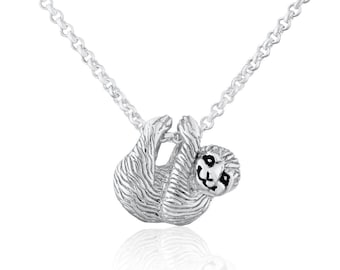 Sterling Silver Sloth Necklace: 3D Animal Pendant