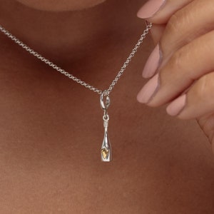 Sterling Silver Champagne Bottle Necklace, Prosecco Charm Necklace, Congratulations gift, Prosecco Lover Gift, Birthday Gift, Birthday Charm