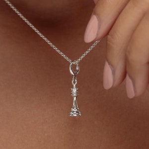 Sterling Silver Chess Piece Charm Necklace - Chess Pendant - Chess Necklace - Chess Gifts - Chess Jewelry - Hobbies Necklace