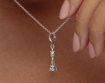 Sterling Silver Chess Piece Charm Necklace - Chess Pendant - Chess Necklace - Chess Gifts - Chess Jewelry - Hobbies Necklace
