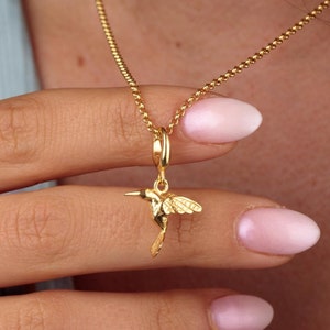Gold Plated Hummingbird Necklace - Hummingbird Charm Necklace - Bird Jewellery - Mother&#39;s Day Gift - Animal Charm - Gold Charm Necklace