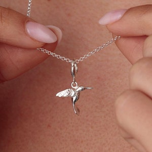 Sterling Silver Hummingbird Necklace, Hummingbird Charm Necklace, Bird Jewelry, Gifts for Her, Animal Charm Necklace, Bird Lover Gift