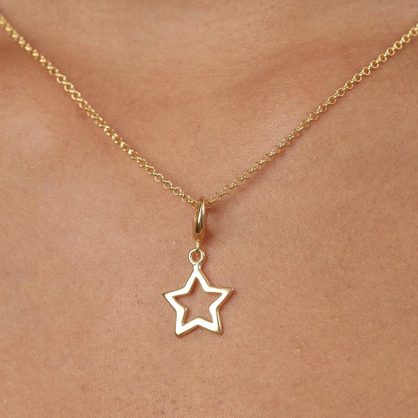 Vergulde sterlingzilveren ketting met open ster: hemelse bedelhanger