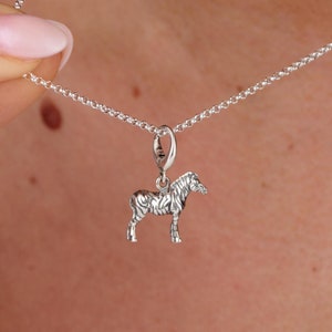 Sterlingzilveren zebra-bedelketting - dierenliefhebber cadeau - 3D-zebraketting - sieraden safari thema - bedelkettingen