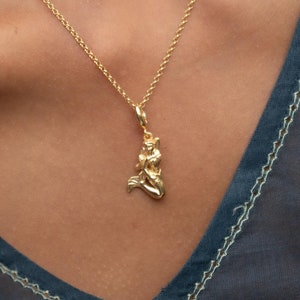 Gold Plated Mermaid Charm Necklace, Mermaid Pendant, Little Mermaid Necklace, Nautical Jewelry, Under the Sea, Charm Jewelry, Gold Charm