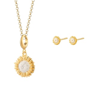 Gold Plated Sunflower Jewellery Set with Stud Earrings - Flower Necklace and Studs - Floral Summer Jewellery Set - Sunflower Lover Gift