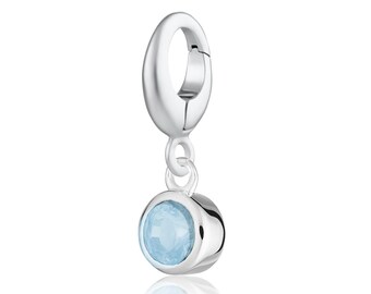 Sterling Silver Blue Topaz December Birthstone Charm: Clip-On or Slide-On Pendant