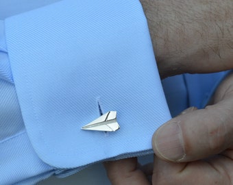 Sterling Silver Paper Plane Cufflinks - Paper Plane Cuff Links - Silver Cufflinks - Valentines for Men - Mens Jewelry - 1st Anniversary Gift