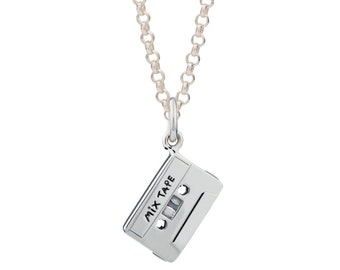 Sterling Silver Cassette Tape Necklace - Cassette Tape Pendant - Cassette Tape Necklace - Gifts for Her -   Gifts - Birthday Gift