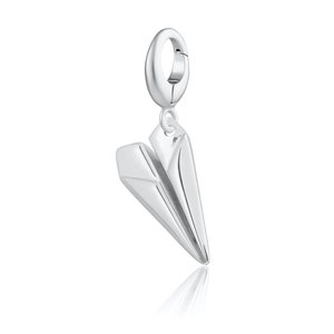 Ciondolo aereo di carta in argento sterling, ciondolo aereo origami, regalo per il primo anniversario, ciondolo in argento sterling, da infilare o agganciare