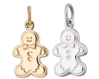 Gingerbread Man Charm, Cute Gingerbread Man, Christmas themed charms, Xmas gift, 925 Sterling Silver or Gold Charm, Slide on or Clip on