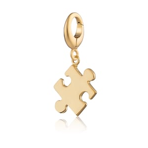 Gold Plated Silver Jigsaw Charm, Puzzle Piece Charm, Jigsaw Pendant, Small Jigsaw Charm, Gold Charm, Slide on or Clip on
