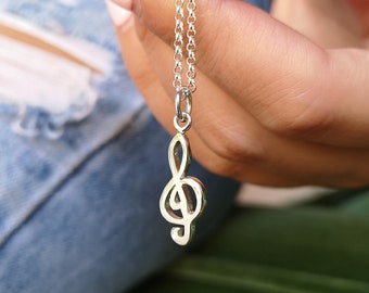 Sterling Silver Treble Clef Charm Necklace - Music Gift - Music Exam Congratulations - Gifts for Her -   Gifts - Music Pendant