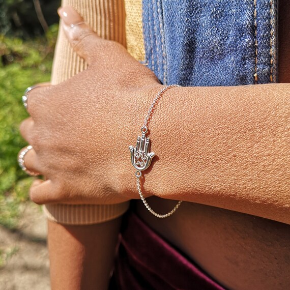Sterling Silver Fatima Hand Bracelet Good Luck Gift Hamsa Etsy