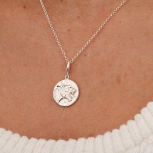 Sterling Silver Leo Zodiac Necklace - Leo Coin Necklace - Lion Head Necklace - July or August Birthday Gifts - Leo Star Sign