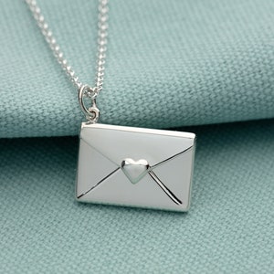Engraved Sterling Silver Envelope Necklace: with "I Love You" message insert image 6