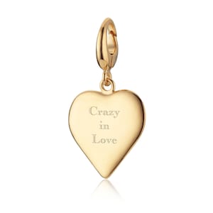 Engraved Gold Plated Medium Heart Charm, Engraved charm, Love Charm for Gold Charm Bracelet or Necklace