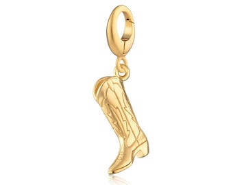 Gold Plated Sterling Silver Cowboy Boot Charm: Western Jewelry, Clip-On Pendant