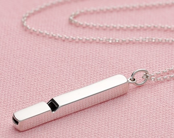 Engraved Long Silver Whistle Necklace - Musical Necklace - Whistle Pendant - Working Whistle Charm - Wedding Gift - Engraved Jewellery