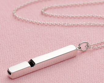 Engraved Long Silver Whistle Necklace - Musical Necklace - Whistle Pendant - Working Whistle Charm - Wedding Gift - Engraved Jewellery