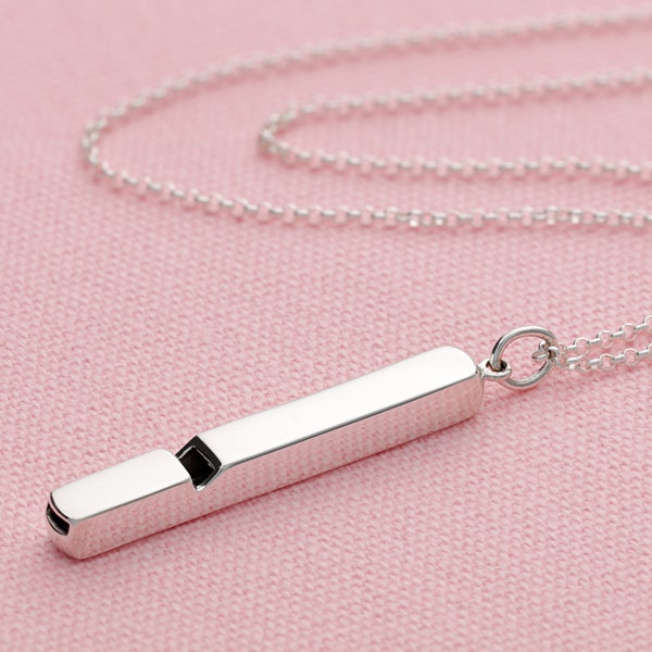 Engraved Long Silver Whistle Necklace - Musical Necklace - Whistle Pendant - Working Whistle Charm - Wedding Gift - Engraved Jewellery